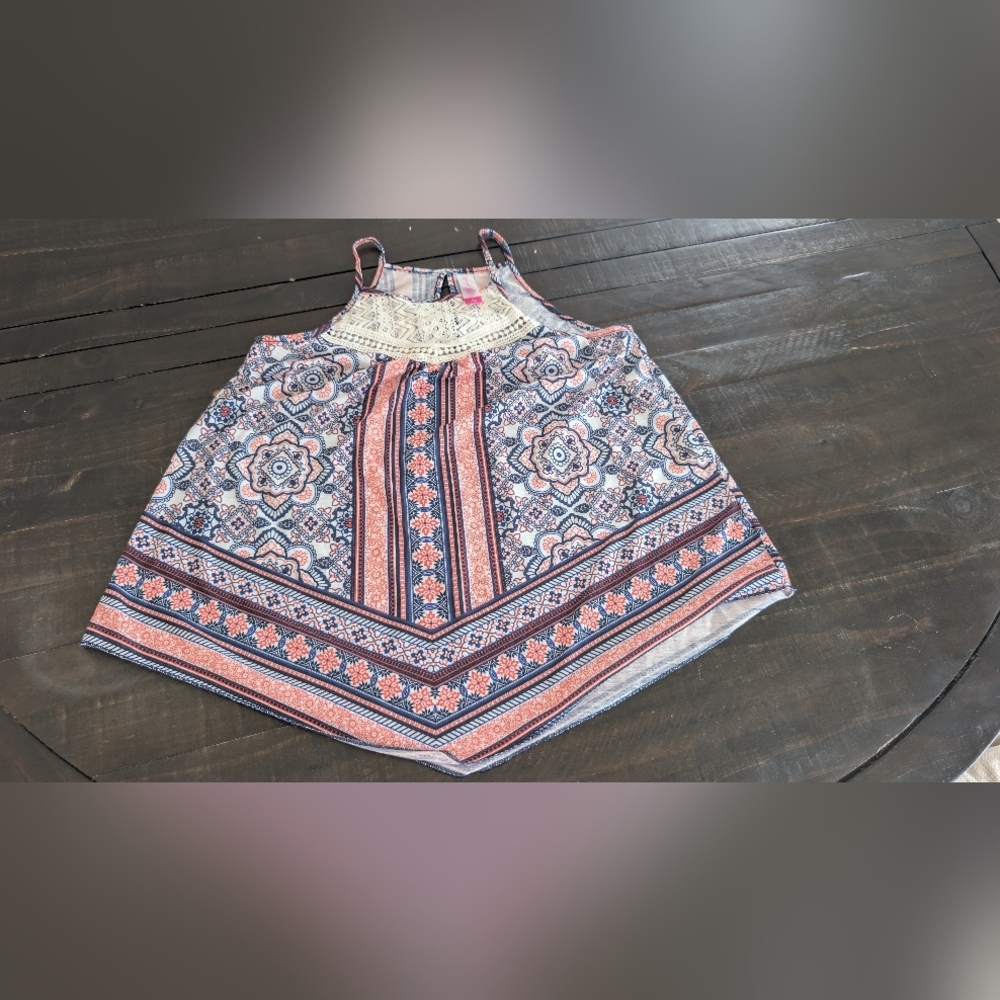 No Boundaries Pink Navy Crochet Halter Tank Top